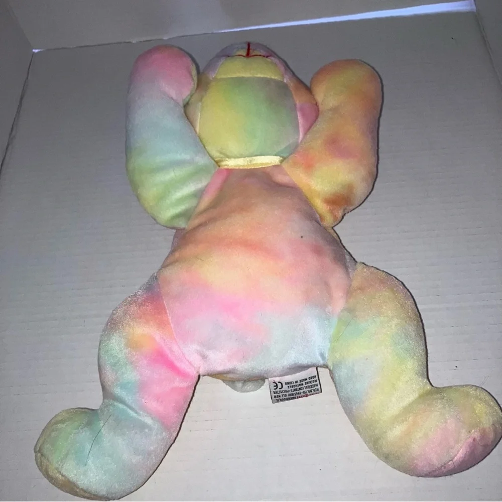 Ty Sherbet Pillow Pals Collection Pastel Tie-Dye Beanie Plush with Yellow Ribbon